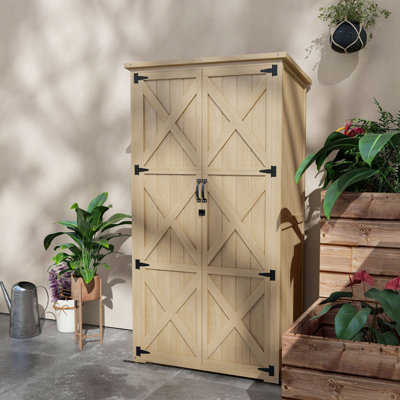 Wooden Garden Shed, Outdoor Storage Cabinet With Waterproof Asphalt Roof, Narrow Tool Shed With Shelves And Lockable Doors by KAQCVIN
