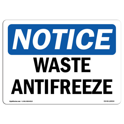 Waste Antifreeze Aluminum Sign 18 x 24
