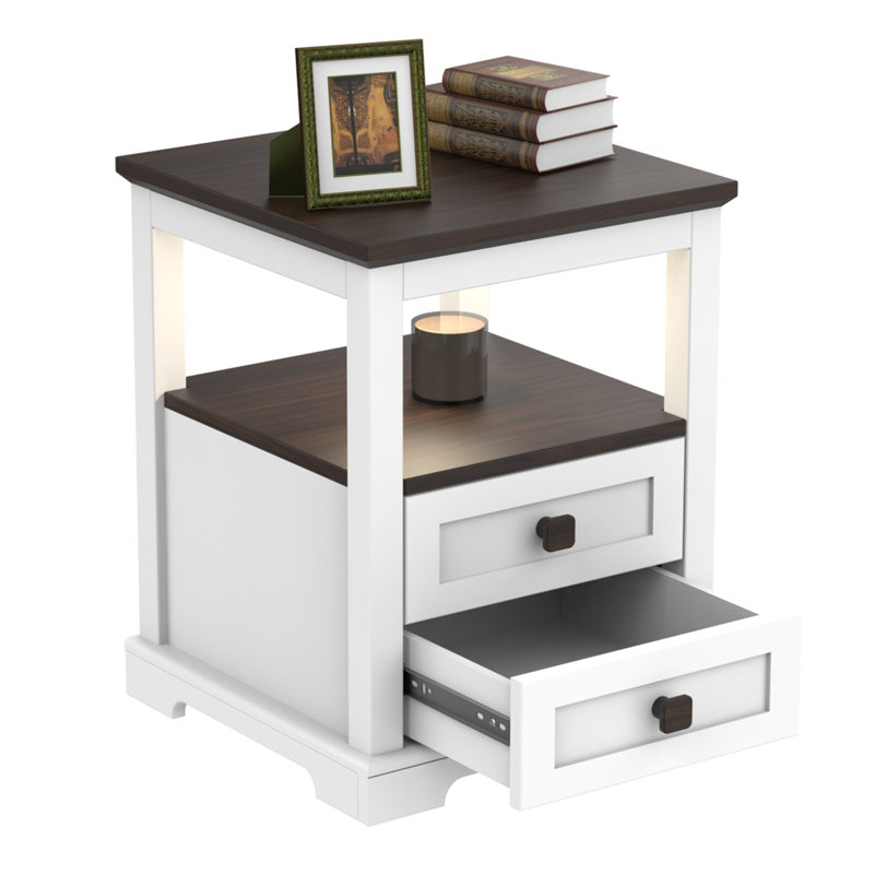 Night Stand With Drawers And Storage Shelf with Aromatherapy Lamp and Candle For Bedrooms, Bedside Table
