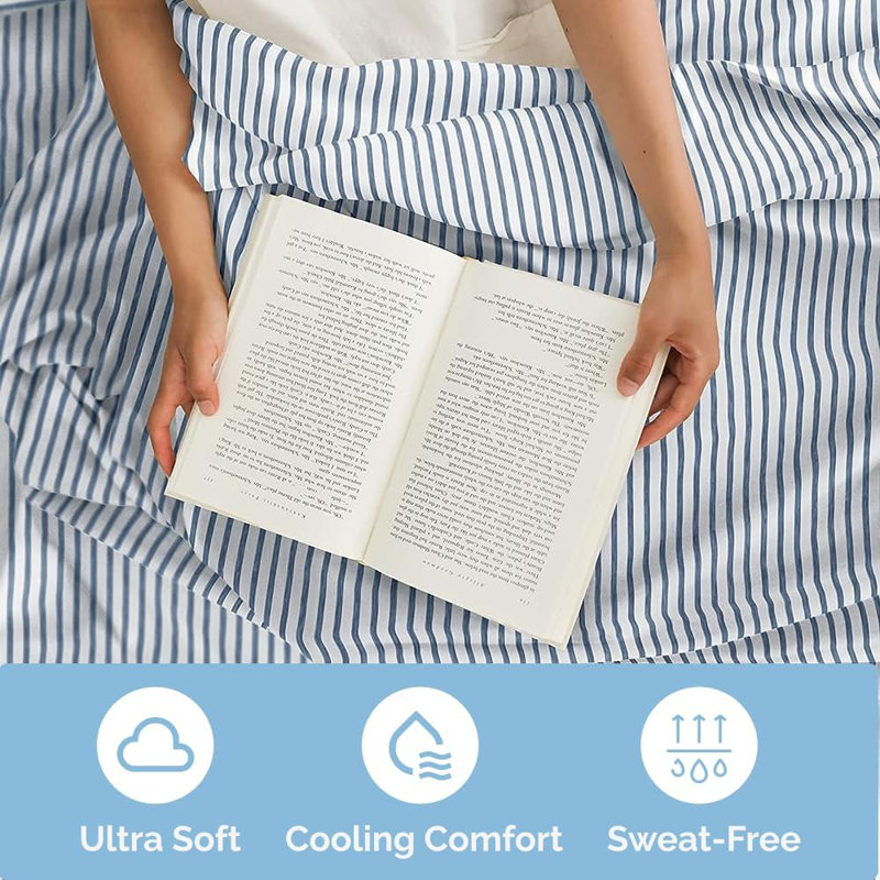 Twin Blue Striped Microfiber Deep Pocket Sheet Set