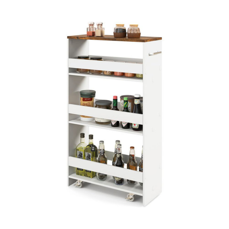 4-Tier Rolling Storage Cart Slim Kitchen Cart On Wheels With Open Shelves And Handle