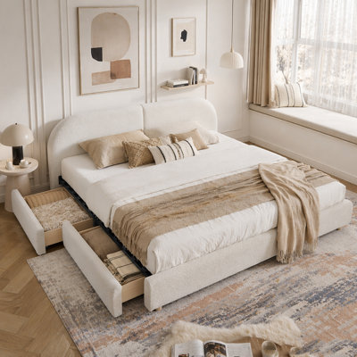 Modern Minimalist Style Upholstered Bed Frame Curved Headboard, Sturdy Leg