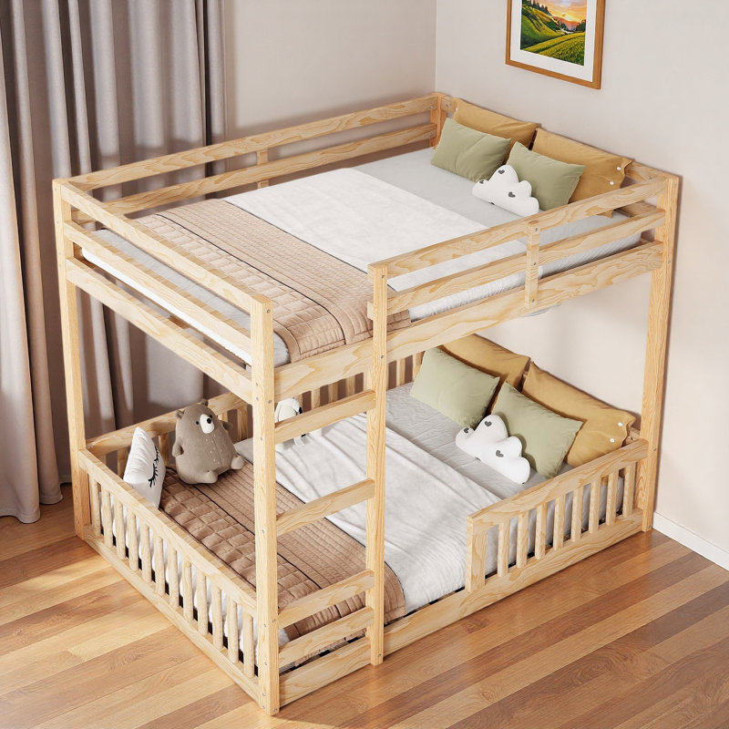 Wood Bunk Bed With Ladder And Guardrails, Natural