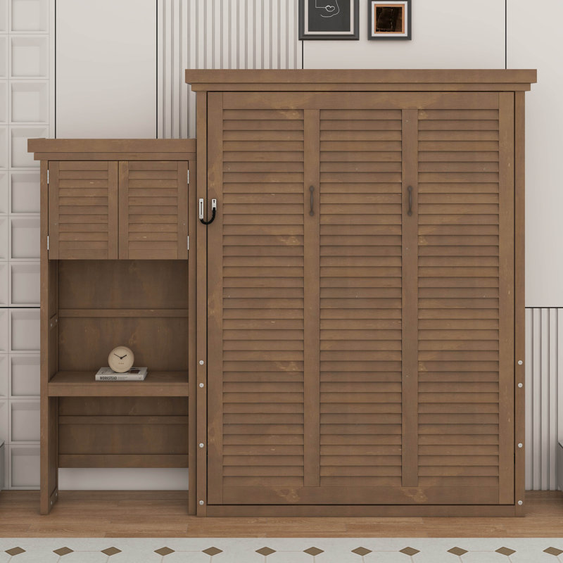 Grand lit escamotable avec tablettes, Bois