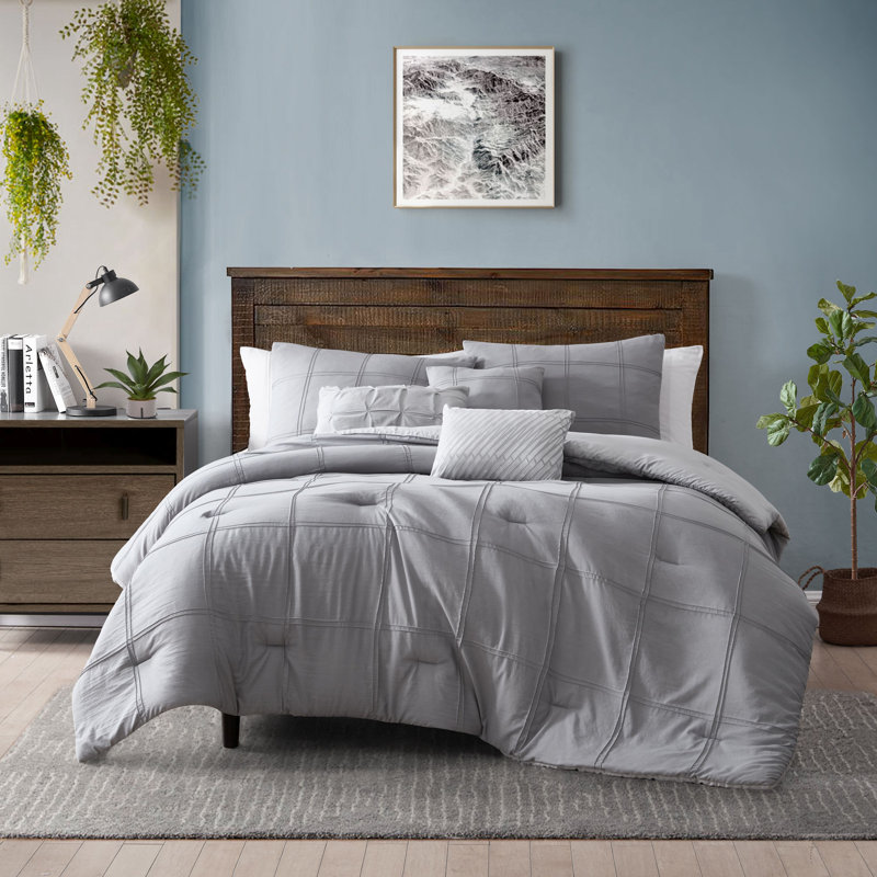 Comforter, Gray, Queen Comforter + 2 Shams + 3 Throw Pillows