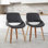 Mid-Century Modern Side Chair Set of 2 with Faux Leather Upholstery and Zebra Wood Legs, Cool Gray