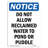 Do Not Allow Reclaimed Water to Pond or Puddle Sign
