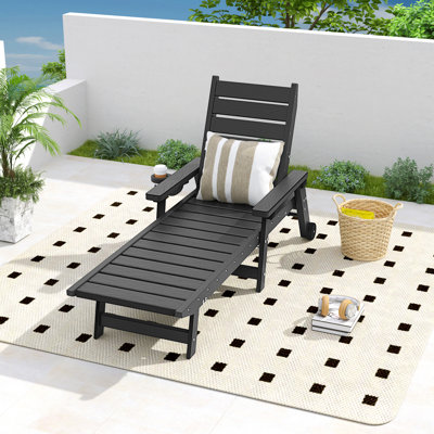 Burdge ZeaLuxe 1-Piece HDPE Patio Chaise Lounge with Wheels and Adjustable Backrest