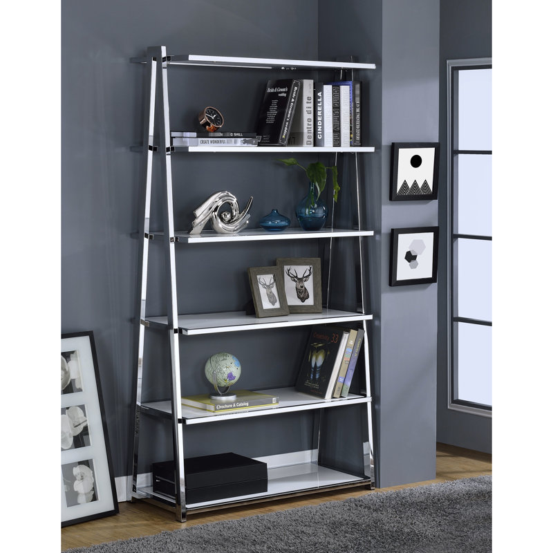 Bibliothèque rectangulaire au look ultrabrillant - 6 tablettes et placage, limite de poids de 10 lb par tablette avec cadre à finition