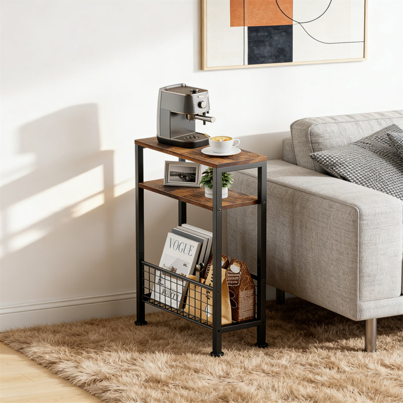 40cm W Metal Bedside Table, Brown