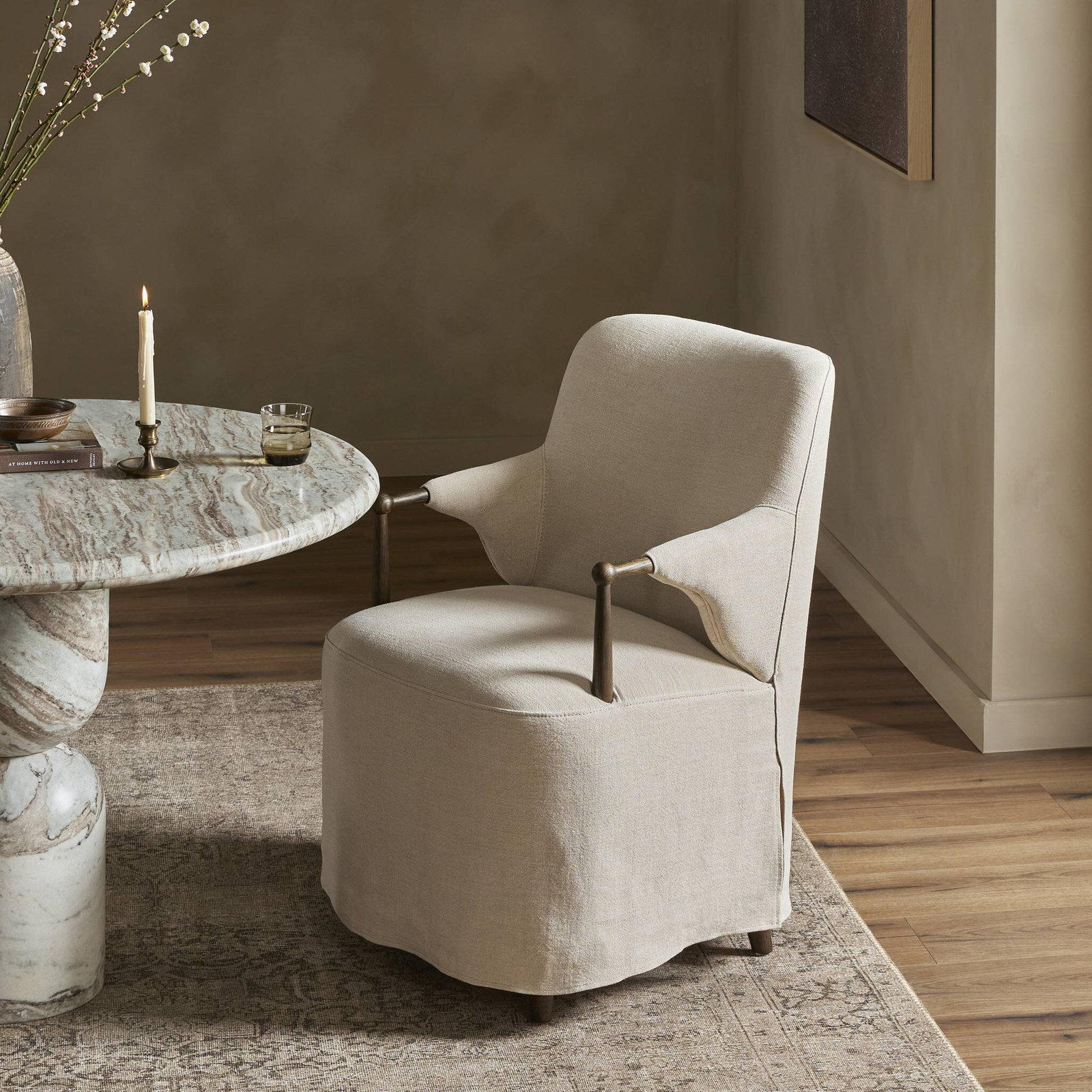 Brently Linen Oak Armchair, Broadway Dune