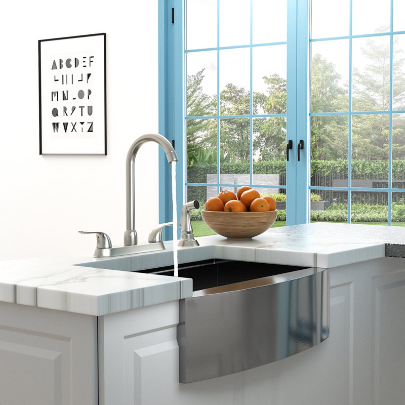 Kitchen Sink Faucet With 2 Handles And Pull-Out Side Sprayer, 4-Hole Installation,, Brushed Nickel