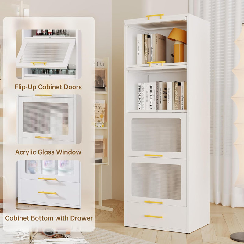 Armoire de rangement en métal avec portes rabattables et tiroir, Blanc