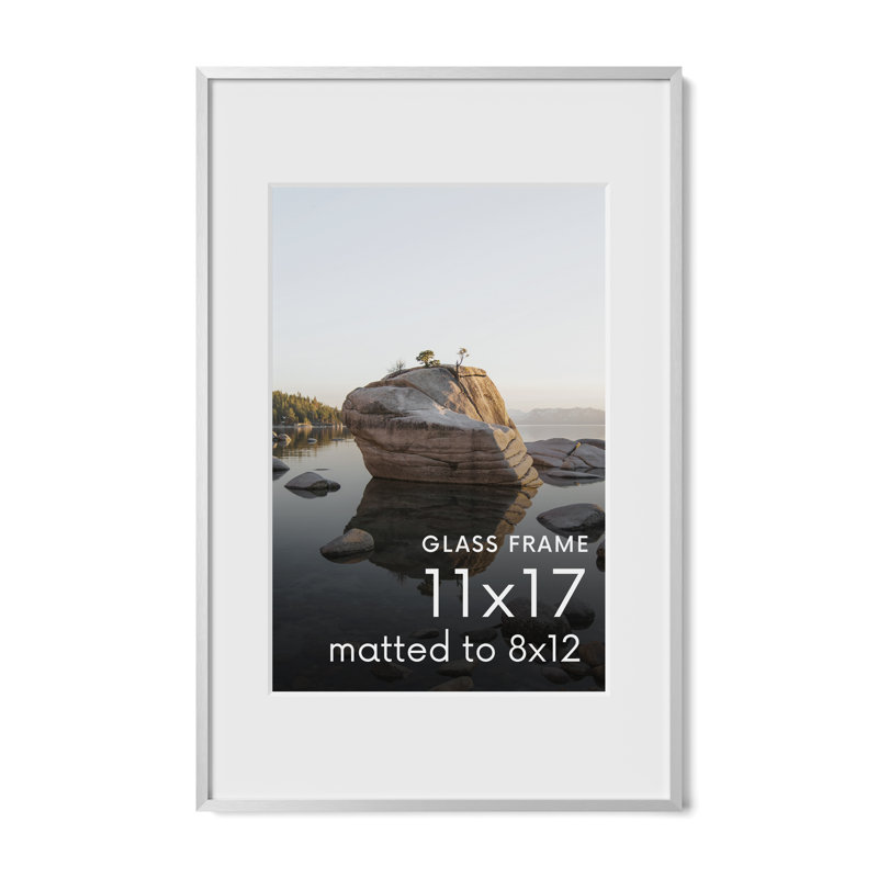 Cadre photo en métal avec verre, Argent, L 11 po x H 17 po