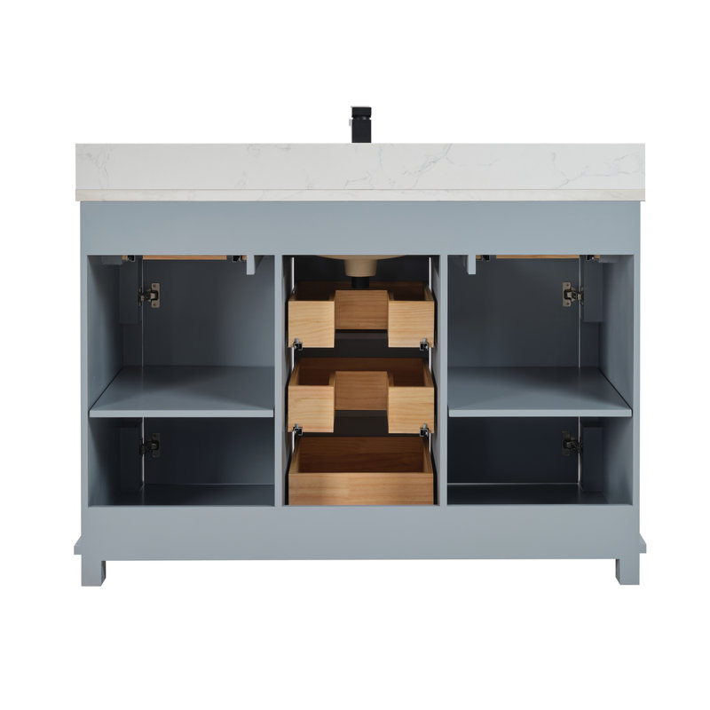 48" Cadet Finish Solid Wood Sink Vanity  With 1' Artificial Stone Top, Cadet