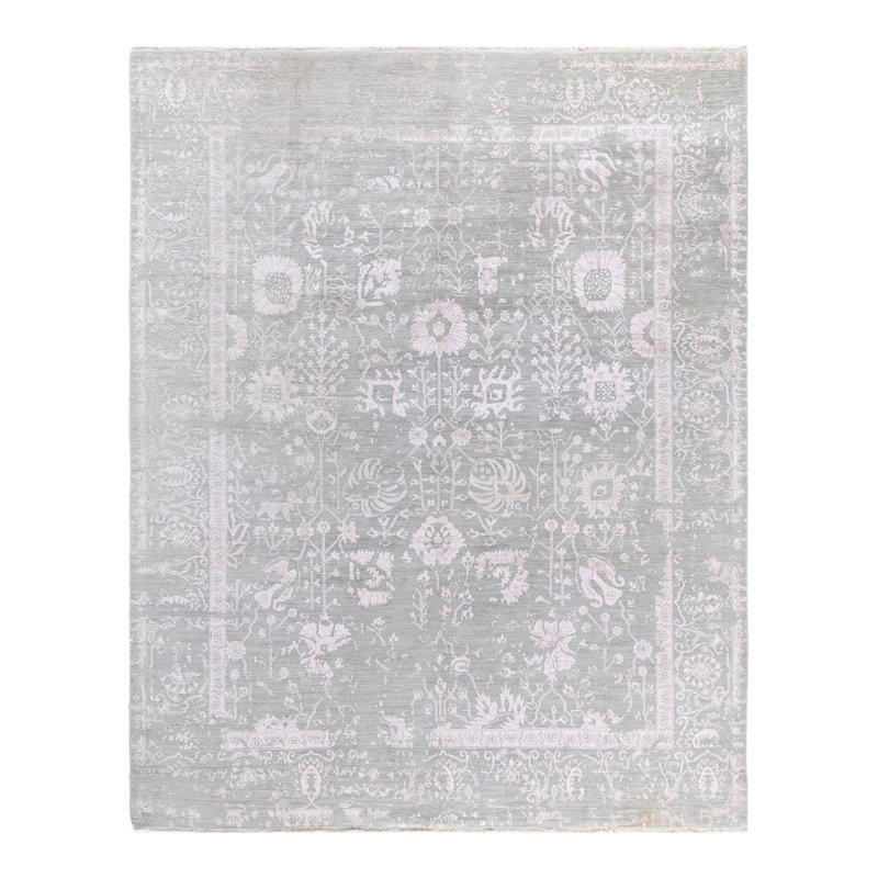 Gray Hand-Knotted Wool and Silk Medallion Area Rug, 8' 1" x 10' 4"