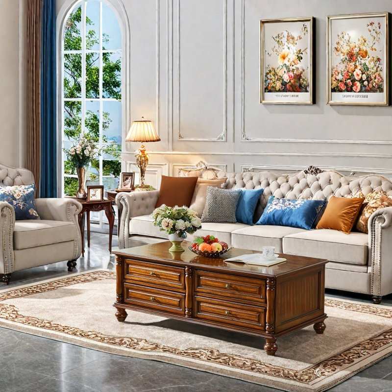 Table basse luxueuse de style américain, Bois brun foncé