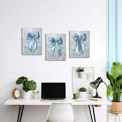 Bow Pictures Girls Bathroom Bedroom Wall Decor, Bow Wall Art Framed 12X16inchx3 Pieces