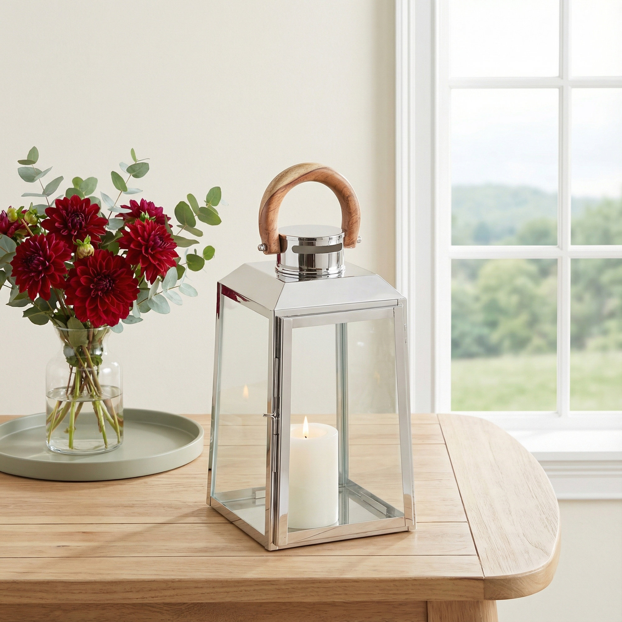 Tabletop Lantern, 15.25" H x 8.50" W x 8" D