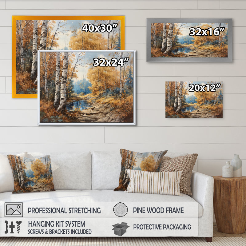 «Ryane Forest And Pond Tranquility I», reproduction sur toile, Encadrement doré, H 16 po x l 32 po x P 1 po