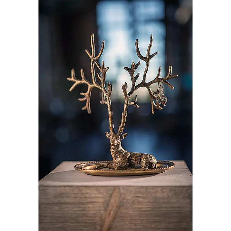 Porte-bijoux cerf en laiton antique