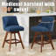 Tabouret de bar de cuisine pivotant en lin avec pieds en bois massif, bleu-668847726