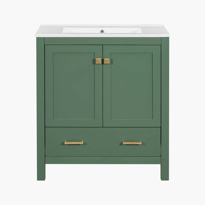 Meuble-lavabo vert 30 po avec lavabo simple, lavabo sous comptoir, vert