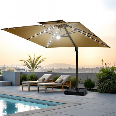 ace hardware solar patio umbrella EliteShade 9ft LED Eurmax the canopy is tiltable Backyard Expressions 9ft Solar Patio