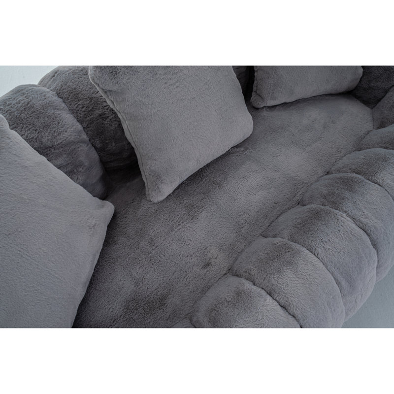 Canapé moderne à deux places gris, fausse fourrure ultra douce, mobilier de salon spacieux