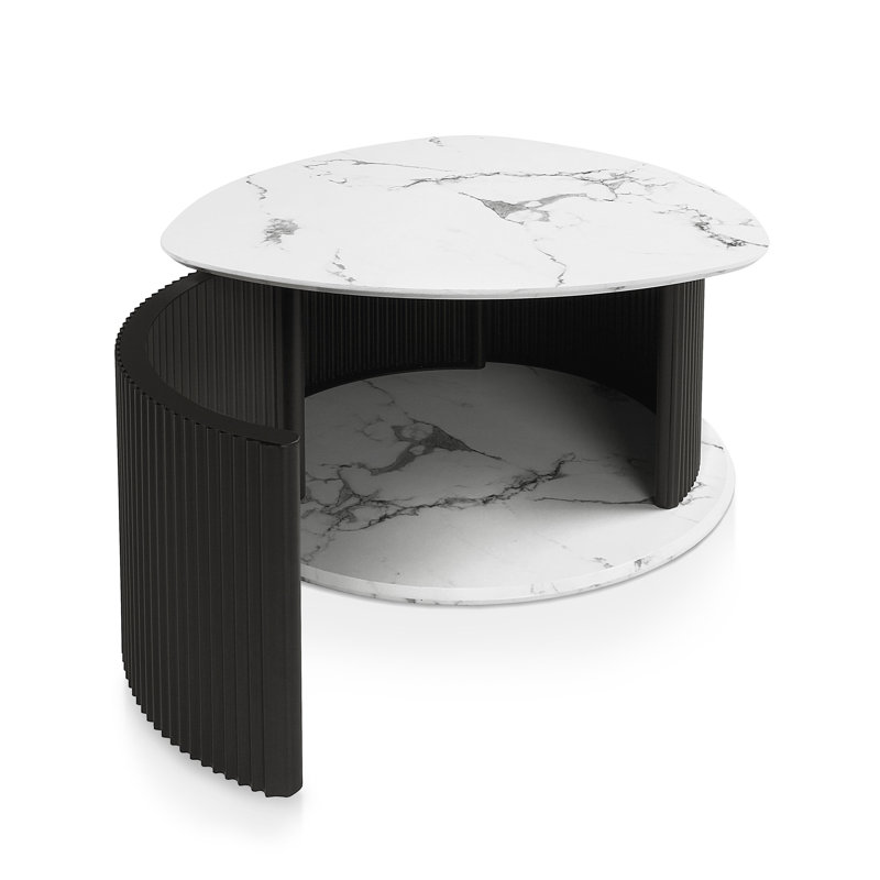 Table basse Elettra Arsento avec base de rangement piédestal cannelée