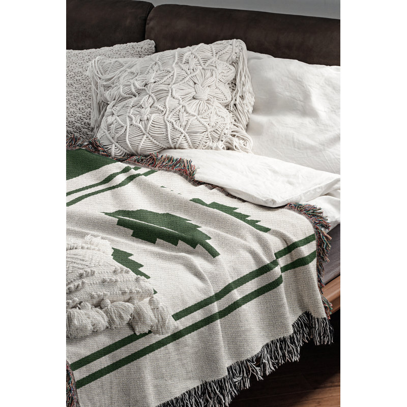 Couverture en mélange de coton Ector South Western, L 70 po x l 50 po, Vert / blanc cassé