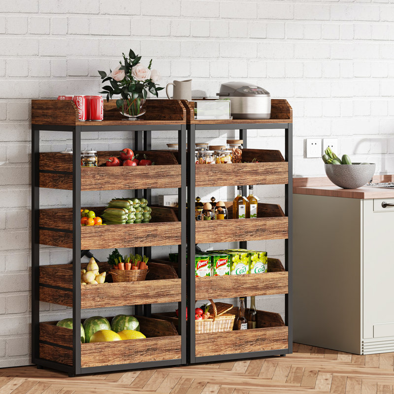 Rangement de cuisine à 5 niveaux avec support à fruits et légumes (ensemble de 2), Brun