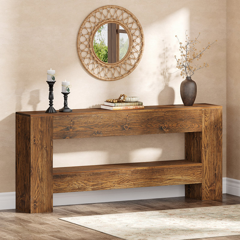 Console 63 po en bois massif avec rangement ouvert