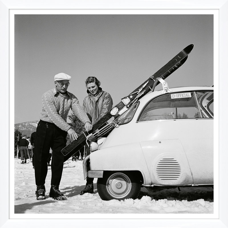 New England Skiing Print by Slim Aarons, 51.5" H x 51.5" W x 1.5" D, White Single Picture Framed