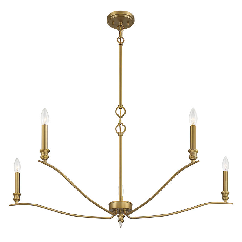 Lustre 5 lumières Meridian en laiton naturel, Laiton naturel
