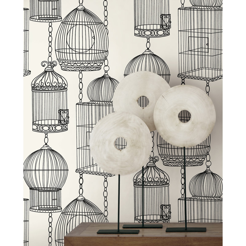 Papier peint avec cages à oiseaux en fer forgé Seabrook Designs