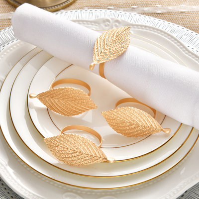 Elegant Leaf Napkin Rings Set of 4 – Christmas Table Decor with Gold and Silver Finish for Dining