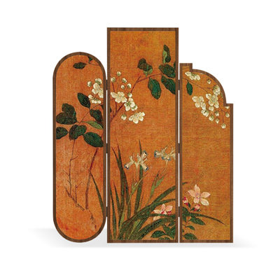 3 Panels Solid Wood Oil Painting Canvas Folding Room Divider