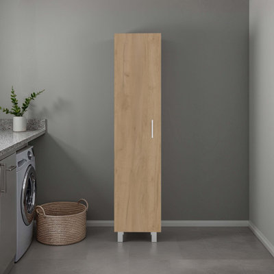 Natural Oak Storage Cabinet With Fixed Shelf