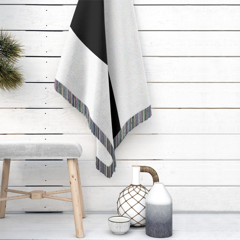 Brooklyn Hand Woven Throw Blanket, White/Black/White, 52" W x 37" L