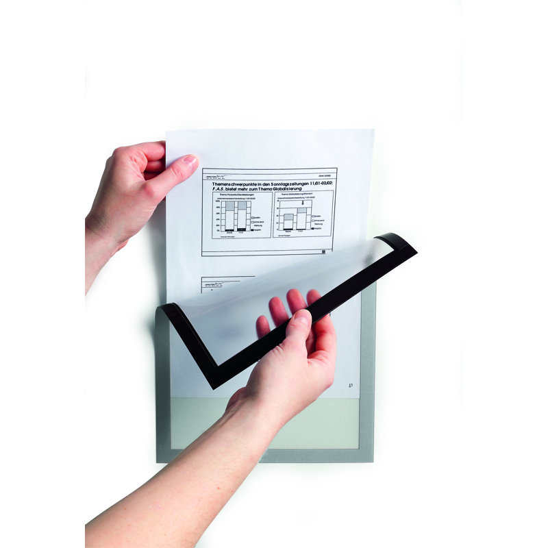 Durable DURAFRAME Self Adhesive Magnetic Silver Sign Holder Letter-Size 2 Pack