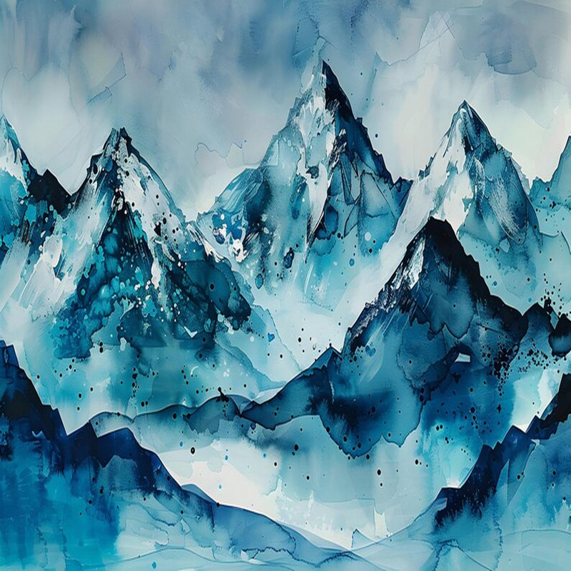 Murale abstrait montagne alpine bleue, L 8 po x l 108 po