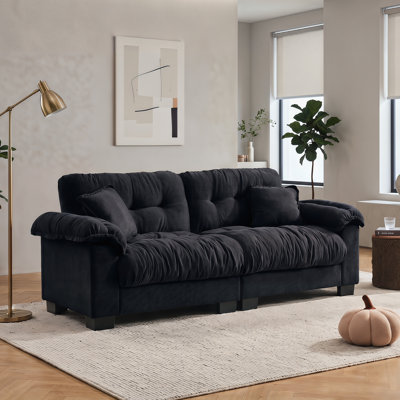 3-Seater Pleated Chenille Fabric Sofa, Contemporary Modern Silhouette Soft Comfort Couch, Stable Spring Frame & Sag-Resistant Cushions, Spacious Size, Easy Installation For Home, Conference Room & Multi-Scenario Use