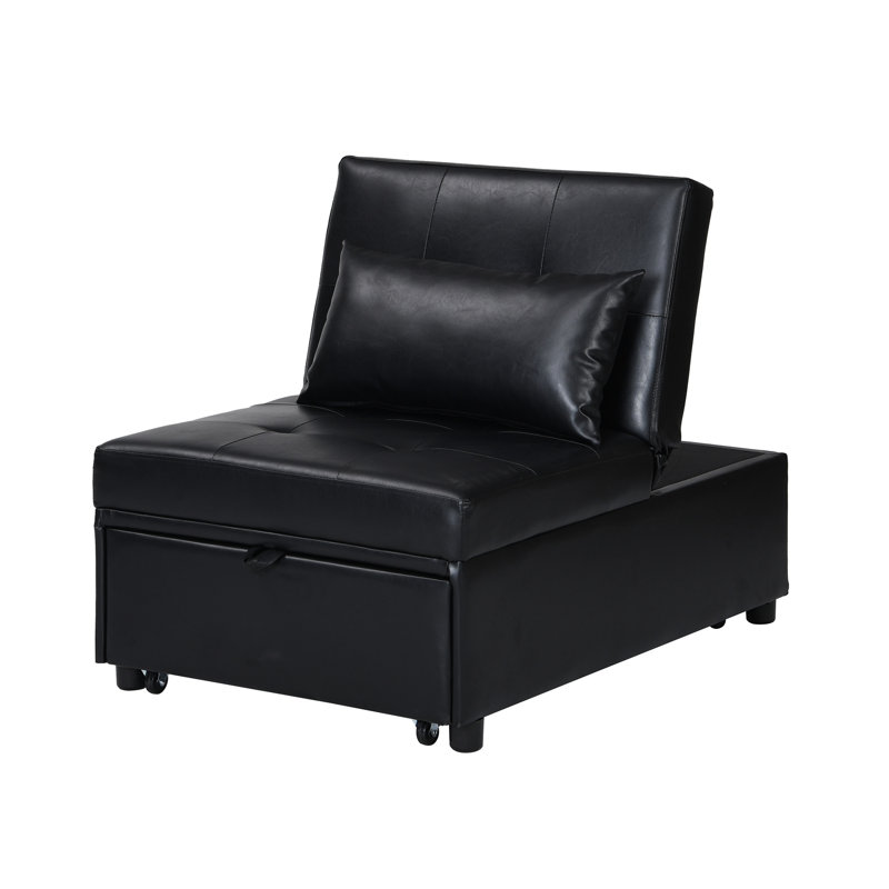 Lit pliant noir - multifonctionnel pour tout endroit. Espace utilisateur. Ergonomique, stable. Peut être utilisé comme table à thé, fauteuil, lit simple. Cuir. Capacité de poids de 264 lb. 71,1 po