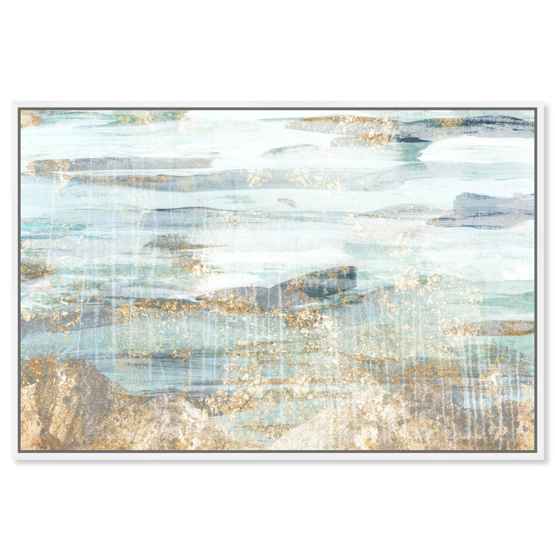 «Abstract Love in Teal» - Impression sur toile, Cadre blanc, H 20 po x l 30 po