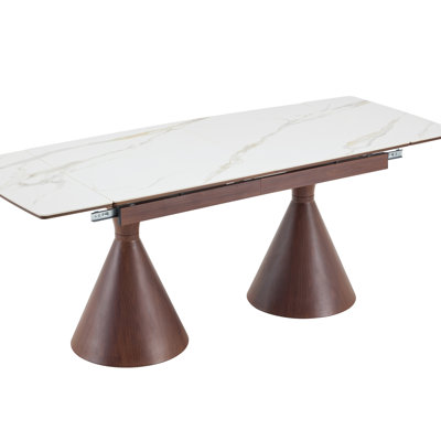 Extendable Stone-Top Dining Table: Marble-Patterned Tabletop With Tapered Metal Legs. A Modern, Luxury-Inspired Rectangular Dining Table For Home Use,