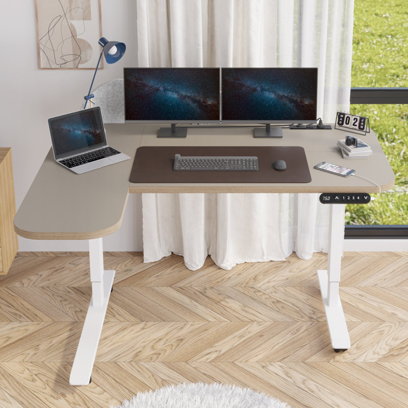 59'' L-shaped Height Adjustable Standing Desk, Cream