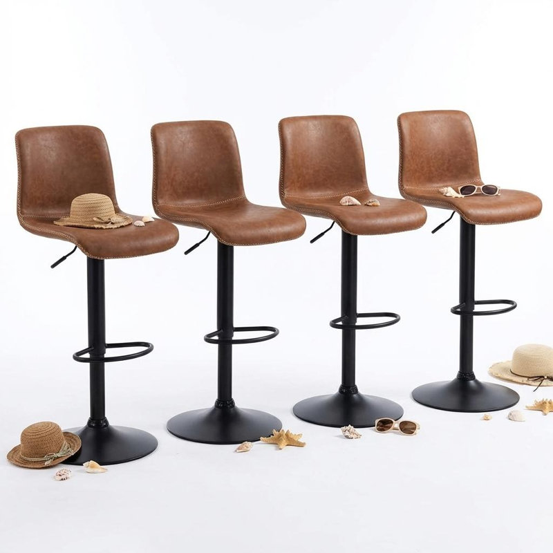 Swivel Adjustable Height Counter Stool with Metal Frame, Brown, 4