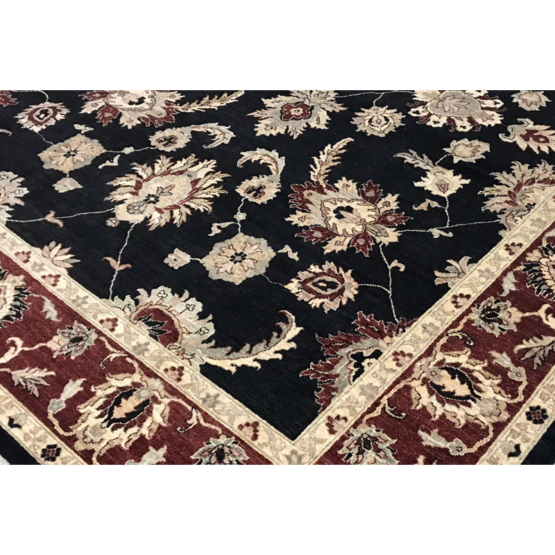 Hand-Knotted High-Quality Black and Rust Area Rug