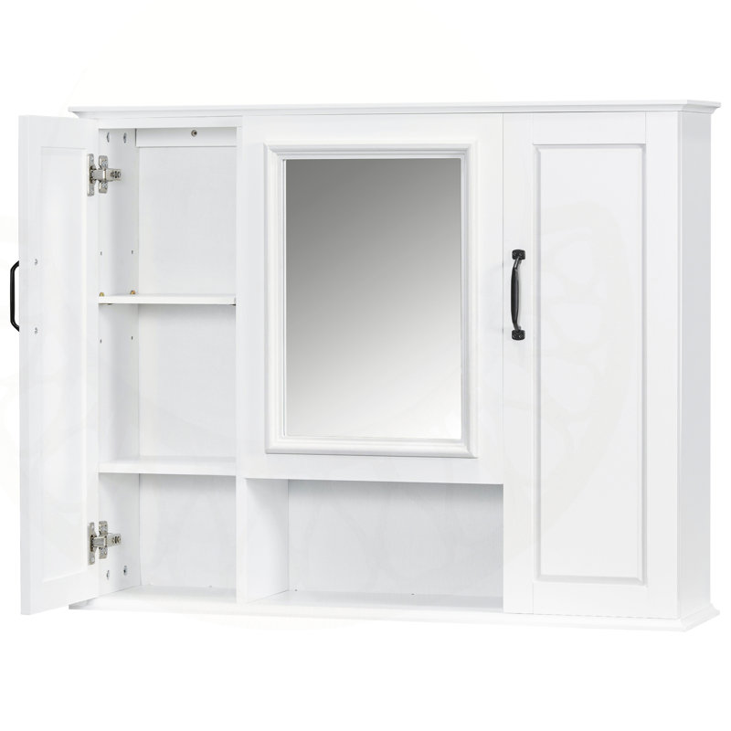 36'' Wall-Mounted Bathroom Mirror Cabinet With 3 Doors, Modern Storage Solution For Organized And Stylish Bathrooms, White